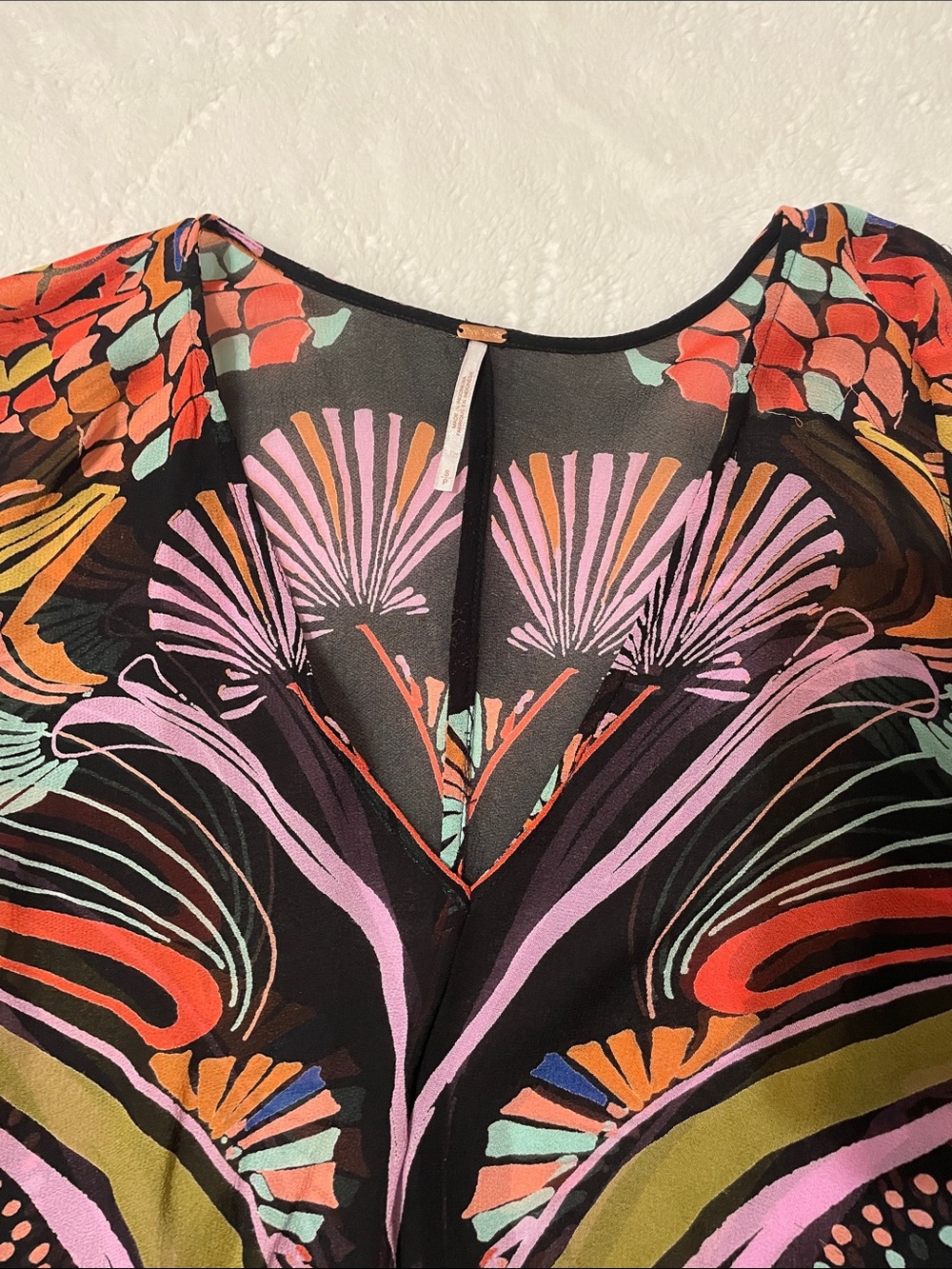 Free People Black Floral-Print Dolman Blouse with Multicolor Motif - Picture 10 of 11